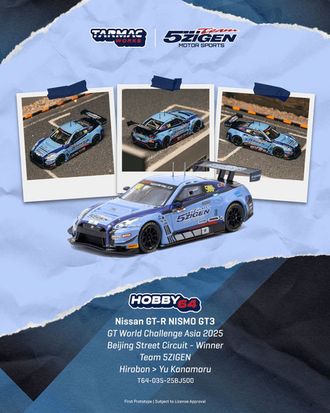 Tarmac Works 1:64 Nissan GT - R NISMO GT3 GT World Challenge Asia 2025 Beijing Street Circuit – Winner TEAM 5ZIGEN Hirobon / Yu Kanamaru - Hobby64 - GT Hobby Store
