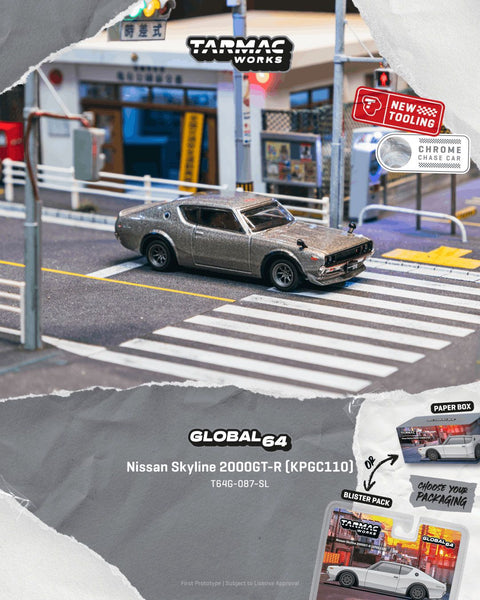 Tarmac Works 1/64 Nissan Skyline 2000GT-R (KPGC110) – Silver – Global64 - GT Hobby Store