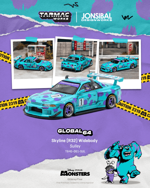 Tarmac Works 1/64 Nissan Skyline GT-R R32 Widebody Jonsibal Disney Sulley – Global64 - GT Hobby Store