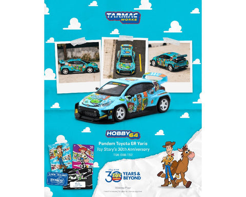 Tarmac Works 1:64 Pandem Toyota GR Yaris Disney Toys Story 30th Anniversary with Trading Card Combo Set - GT Hobby Store