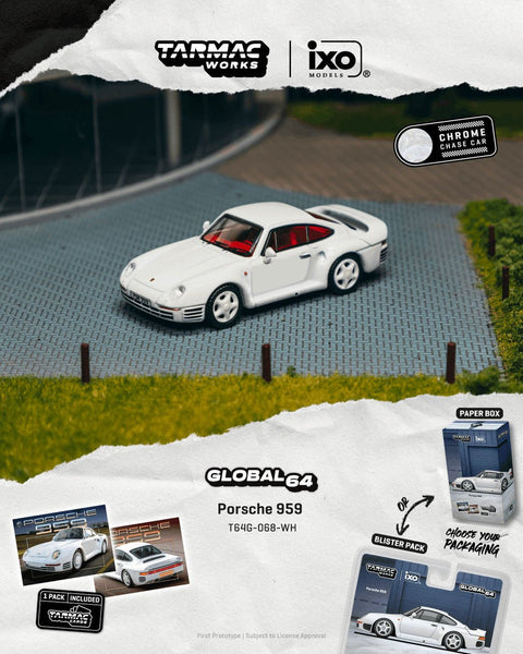 Tarmac Works 1:64 Porsche 959 White Model Car + Trading Cards Combo Set – White – Global64 - GT Hobby Store