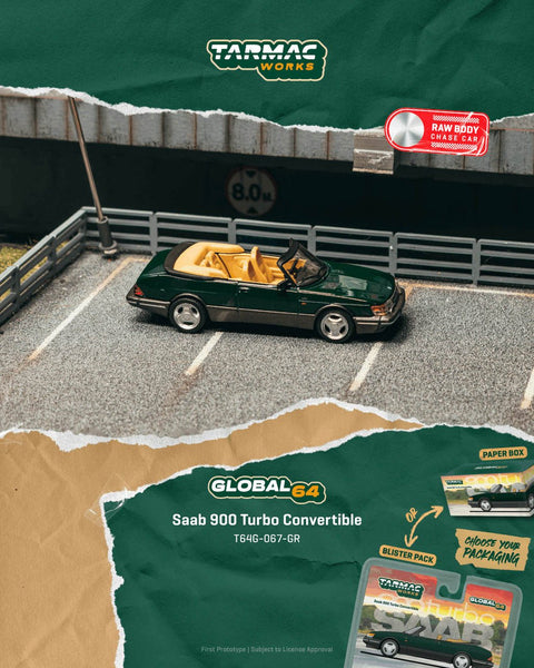 Tarmac Works 1:64 Saab 900 Turbo Convertible – Green – Global64 - GT Hobby Store