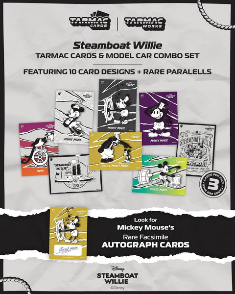 Tarmac Works 1/64 Toyota Sprinter Trueno AE86 Widebody by Jon Sibal Mickey & Friends Steamboat Willie - Model Car + Tarmac Cards Combo Set - GLOBAL64 - GT Hobby Store