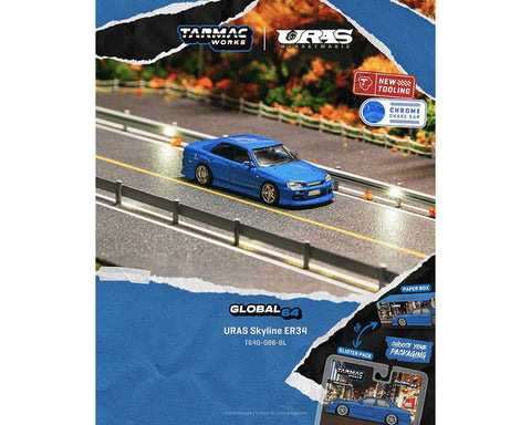 Tarmac Works 1:64 URAS Skyline ER34 – Blue – Global64 - GT Hobby Store