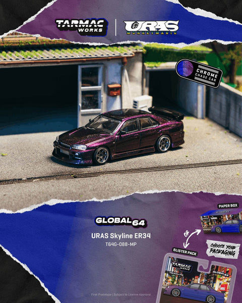 Tarmac Works 1:64 URAS Skyline ER34 – Midnight Purple – Global64 – Limited Edition - GT Hobby Store