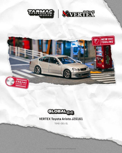 Tarmac Works 1:64 VERTEX Toyota Aristo JZS161 – Silver – Global64 – MiJo Exclusives - GT Hobby Store