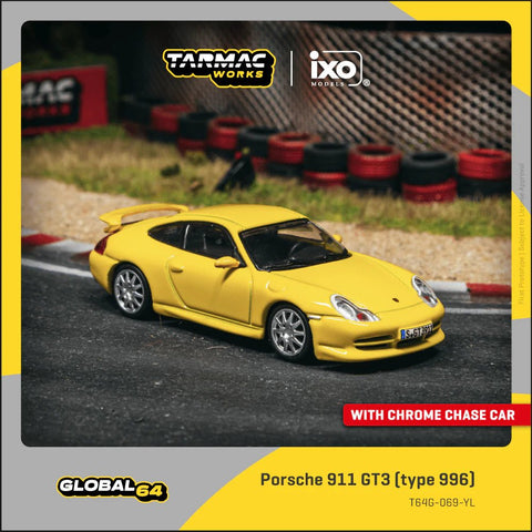 Tarmac Works GLOBAL64 1/64 Porsche 911 GT3 (Type 996) Yellow - GT Hobby Store