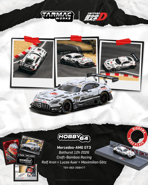 Tarmac Works HOBBY64 1/64 Mercedes-AMG GT3 Bathurst 12h 2026 Craft-Bamboo Racing Model Car + Trading Cards Combo Set - GT Hobby Store
