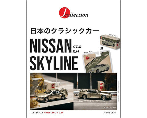 Tarmac Works x J - Collection 1:64 Nissan Skyline GT - R 34 – Millenium Jade – Collab64 - GT Hobby Store