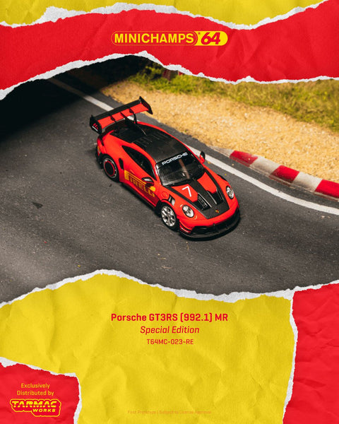 Tarmac Works x Minichamps 1/64 Porsche GT3RS (992.1) MR – Red – Showcase - GT Hobby Store