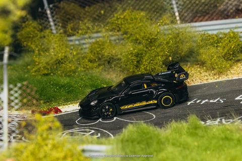 Tarmac Works x Minichamps 1:64 Porsche GT3RS (992.2) MR – Black Yellow – Showcase – Limited Edition - GT Hobby Store