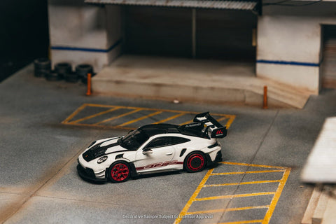 Tarmac Works x Minichamps 1:64 Porsche GT3RS (992.2) MR – White Red- Showcase – Limited Edition - GT Hobby Store