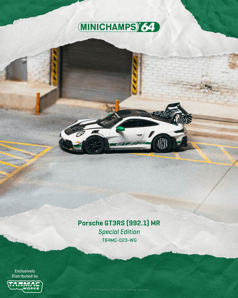 Tarmac Works x Minichamps 1/64 Porsche GT3RS(992.1) MR White Green – Showcase - GT Hobby Store